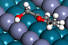 Adsorbate diffusion across a metal surface.
